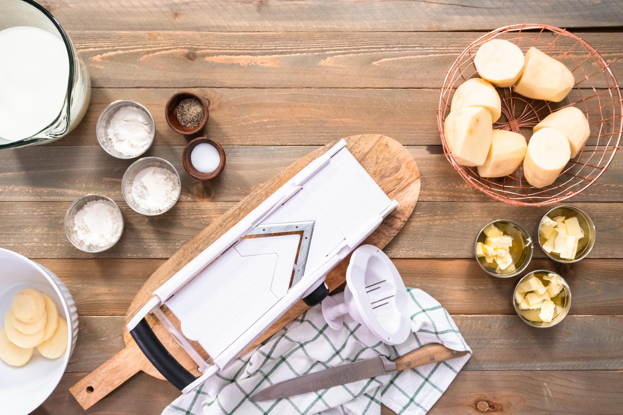 Workshop table with measured ingredients and notes